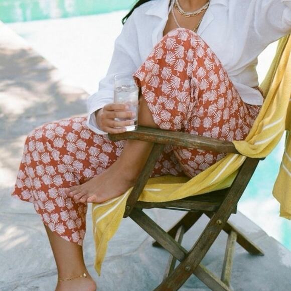 Anthropologie Maeve Printed Wide Leg Pull On Sea Shell Red Orange Pants, Large - Picture 3 of 13